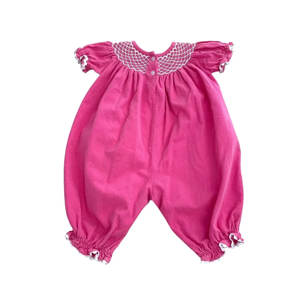 Smocked Auctions micro corduroy smocked one piece jumpsuit Size 9M‎ pink cute